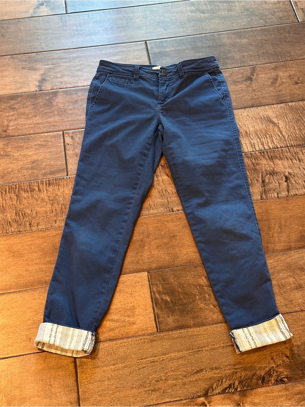 Women’s Navy Blue Trousers Cropped Fold-over Hem